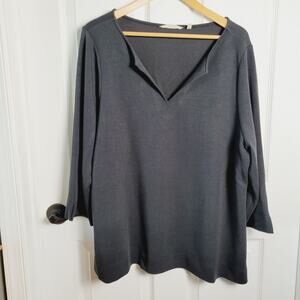 Soft Surroundings Top Womans 2XL Black Jersey Tunic Split Neck Soft Cozy Casual